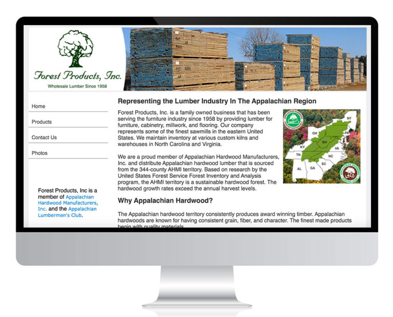 forest products website homepage screenshot