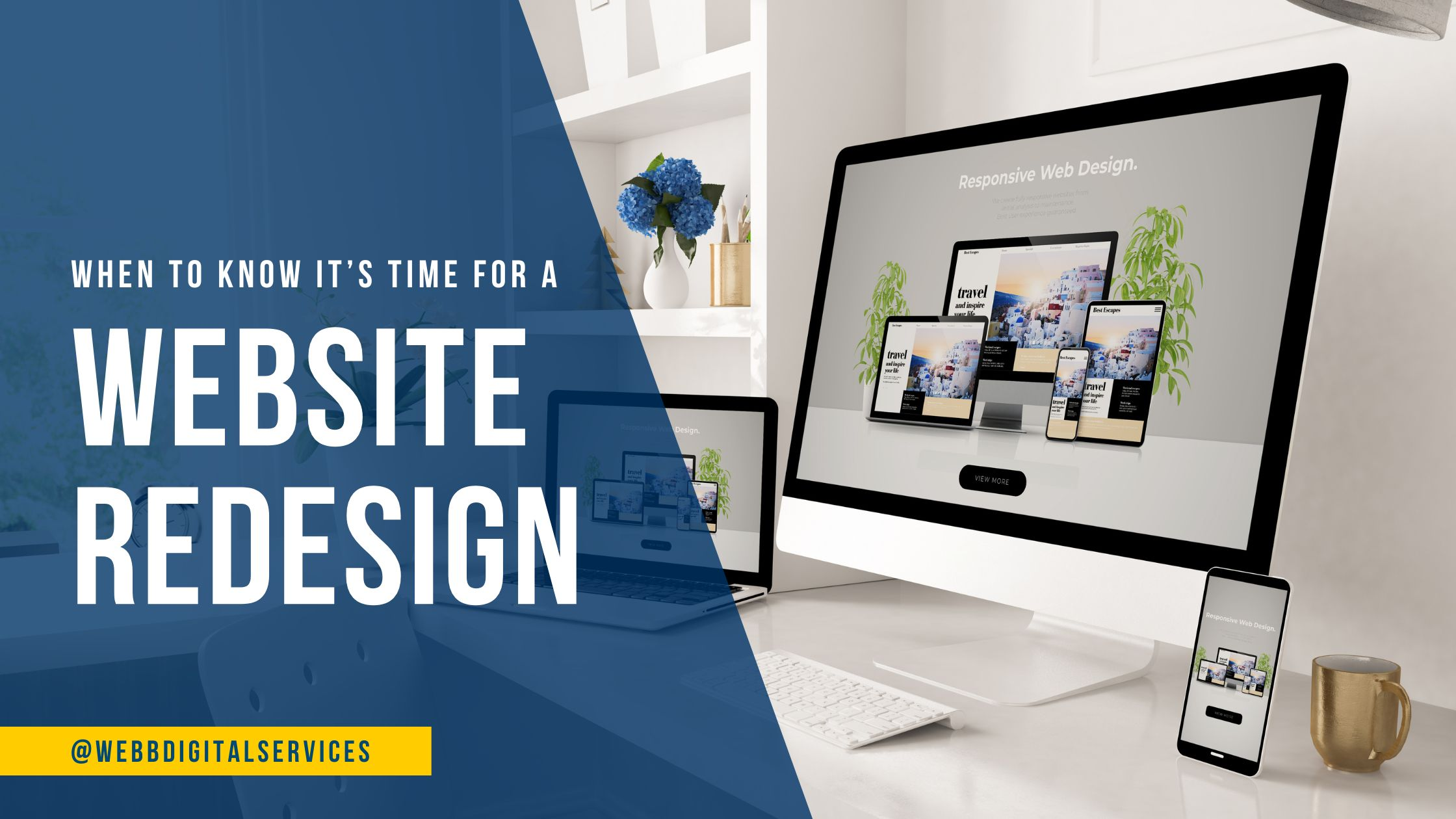 When to know it's time for a website redesign blog cover with website on serveral devices